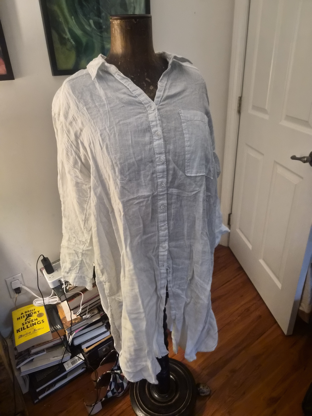 Anthropologie Light Blue Gauzy Button-Up Tunic